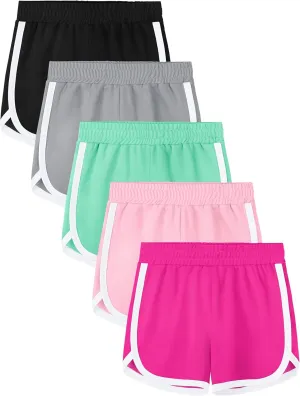 5 Packs Girls Soccer Shorts Toddler Athletic Running Dolphin Active Gym Workout Kids Quick Dry Shorts for Girls