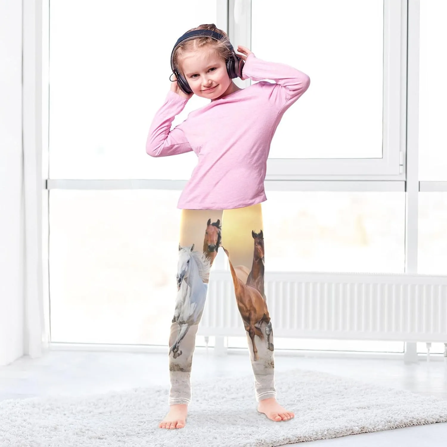 ALAZA Girls' Leggings Girls Stretch Leggings Horses Brown Horse 1 Children's Yoga Pants Clothes Kids Dance Tights Place