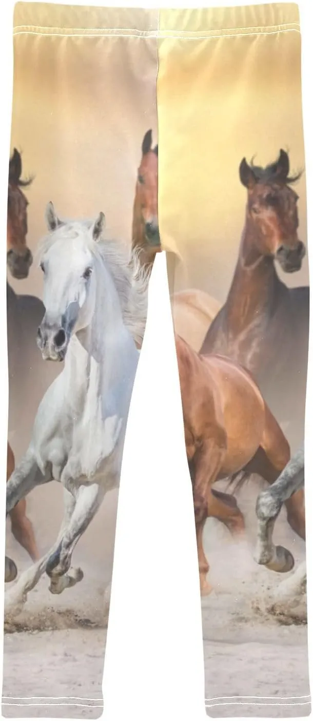 ALAZA Girls' Leggings Girls Stretch Leggings Horses Brown Horse 1 Children's Yoga Pants Clothes Kids Dance Tights Place