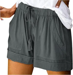 Cotton Shorts for Women Sexy Casual Bermuda Shorts Stretchy Fashion Drawstring Lounge Shorts with Pockets