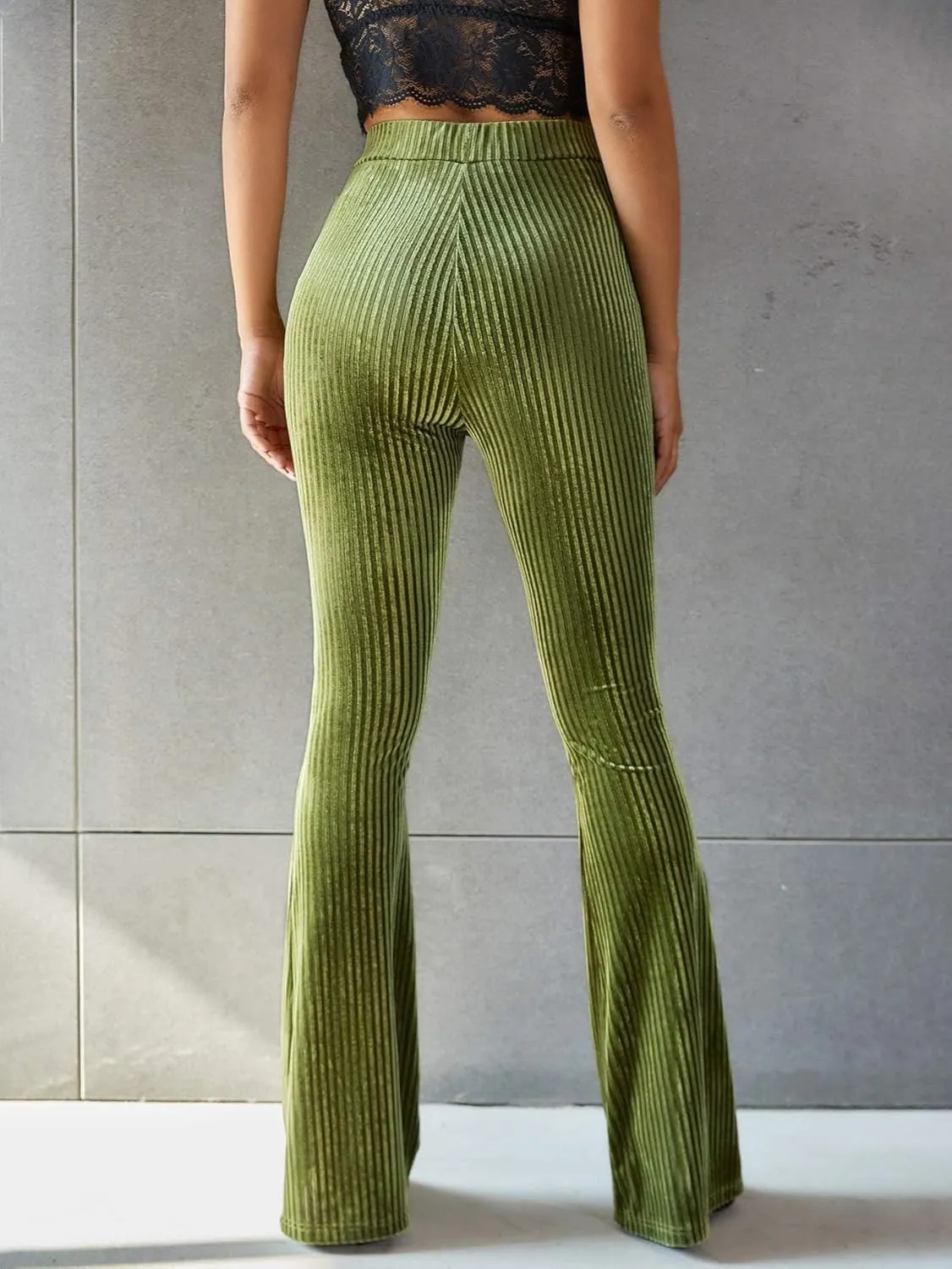 Floerns Women's Velvet Elastic Waist Flare Leg Palazzo Long Pants Trousers