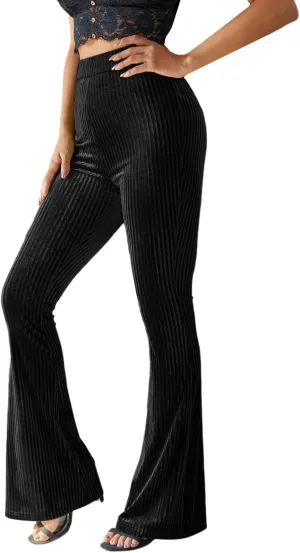 Floerns Women's Velvet Elastic Waist Flare Leg Palazzo Long Pants Trousers