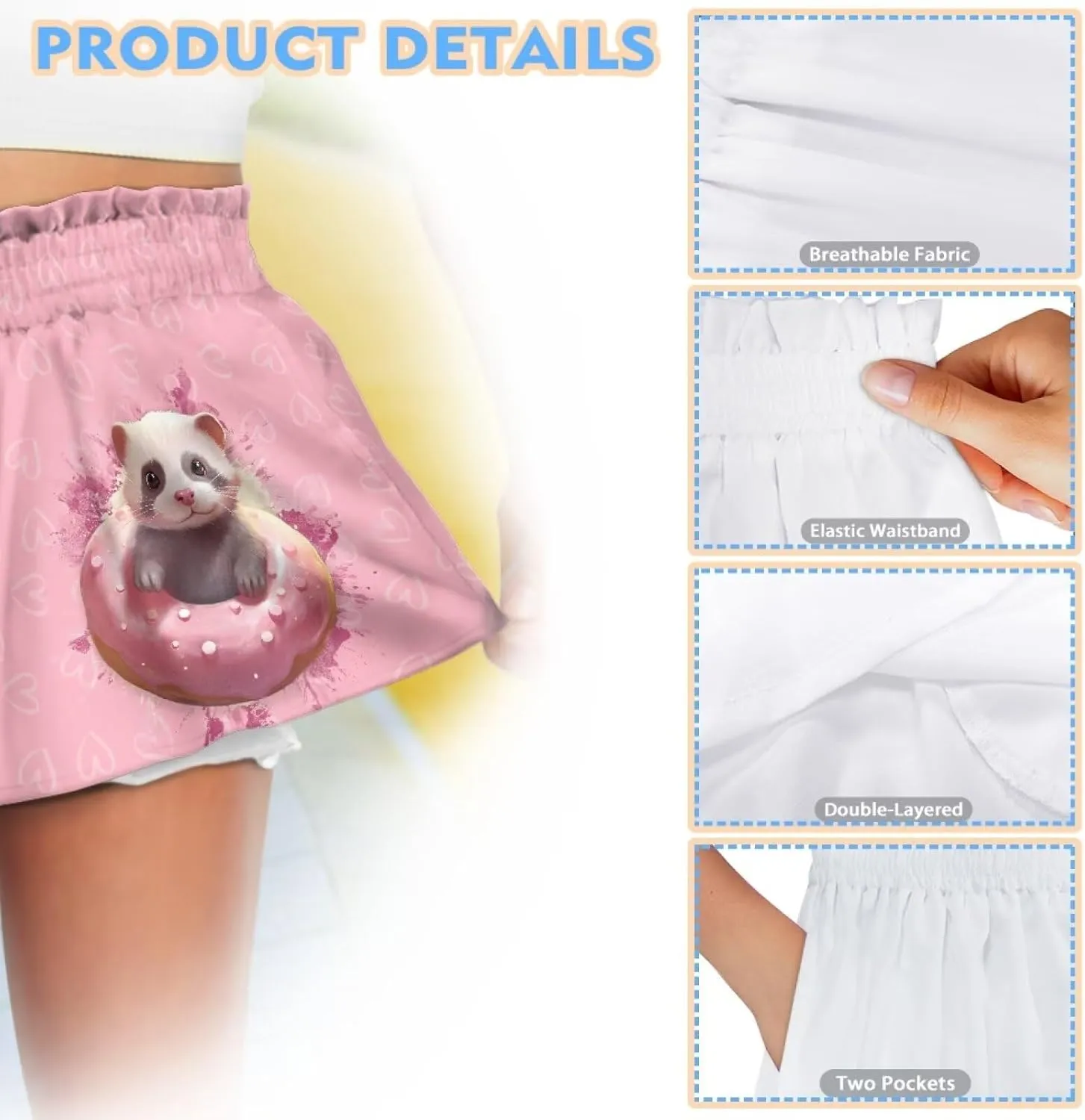 Girls Athletic Shorts with Pockets Casual Running Kids Elastic Tennis Shorts 1-16 Years Old