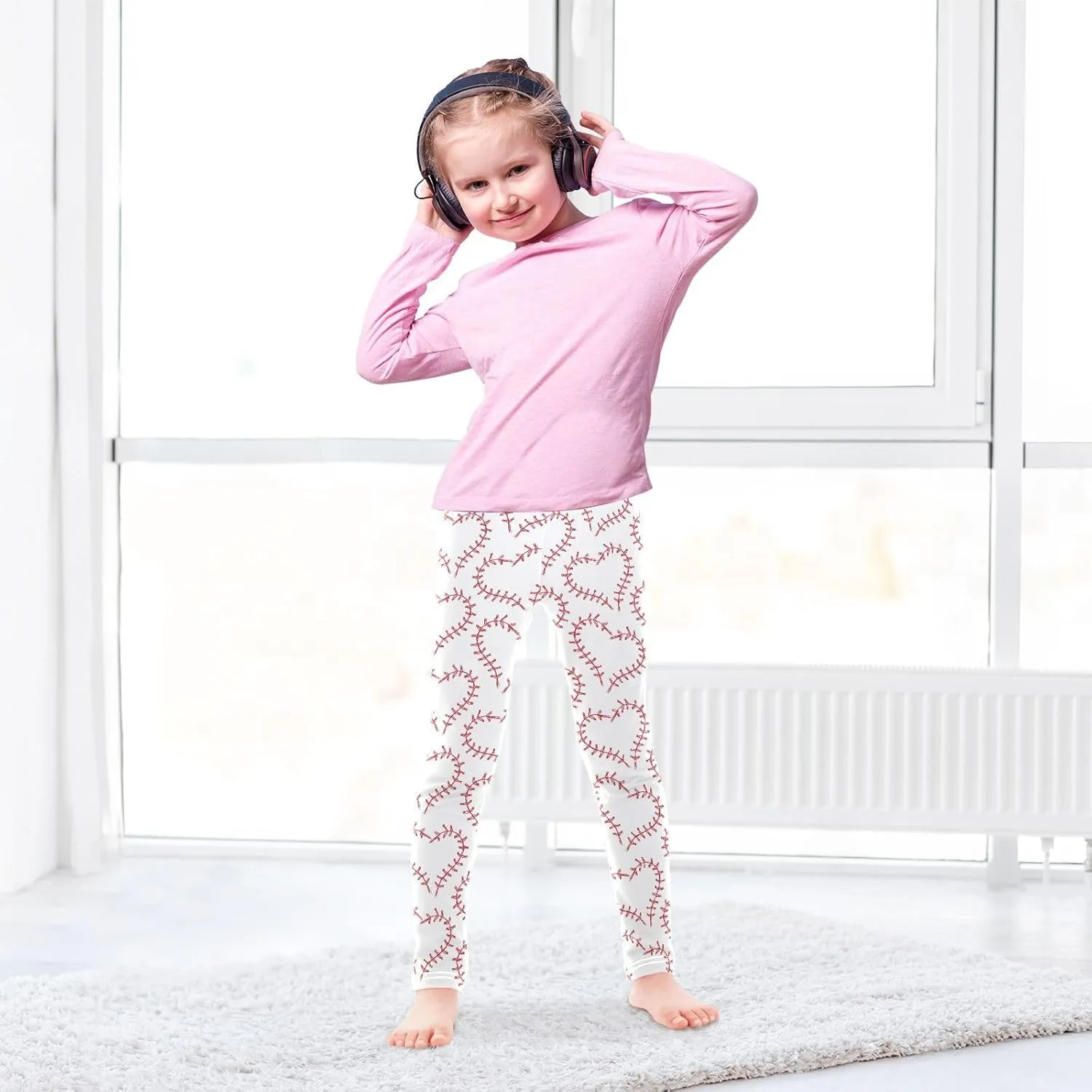 Girls' Leggings Girls Stretch Leggings White Baseball Heart Ball Children's Yoga Pants Clothes Kids Dance Tights Place