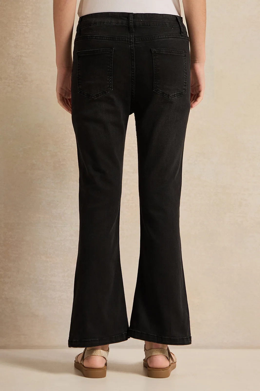 Girls Senior Black Flared Leg Jeans