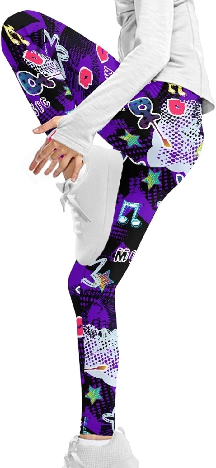 GLUDEAR Girls Love Graffiti Graphic Printed Ankle Length Stretch Leggings Yoga Pants