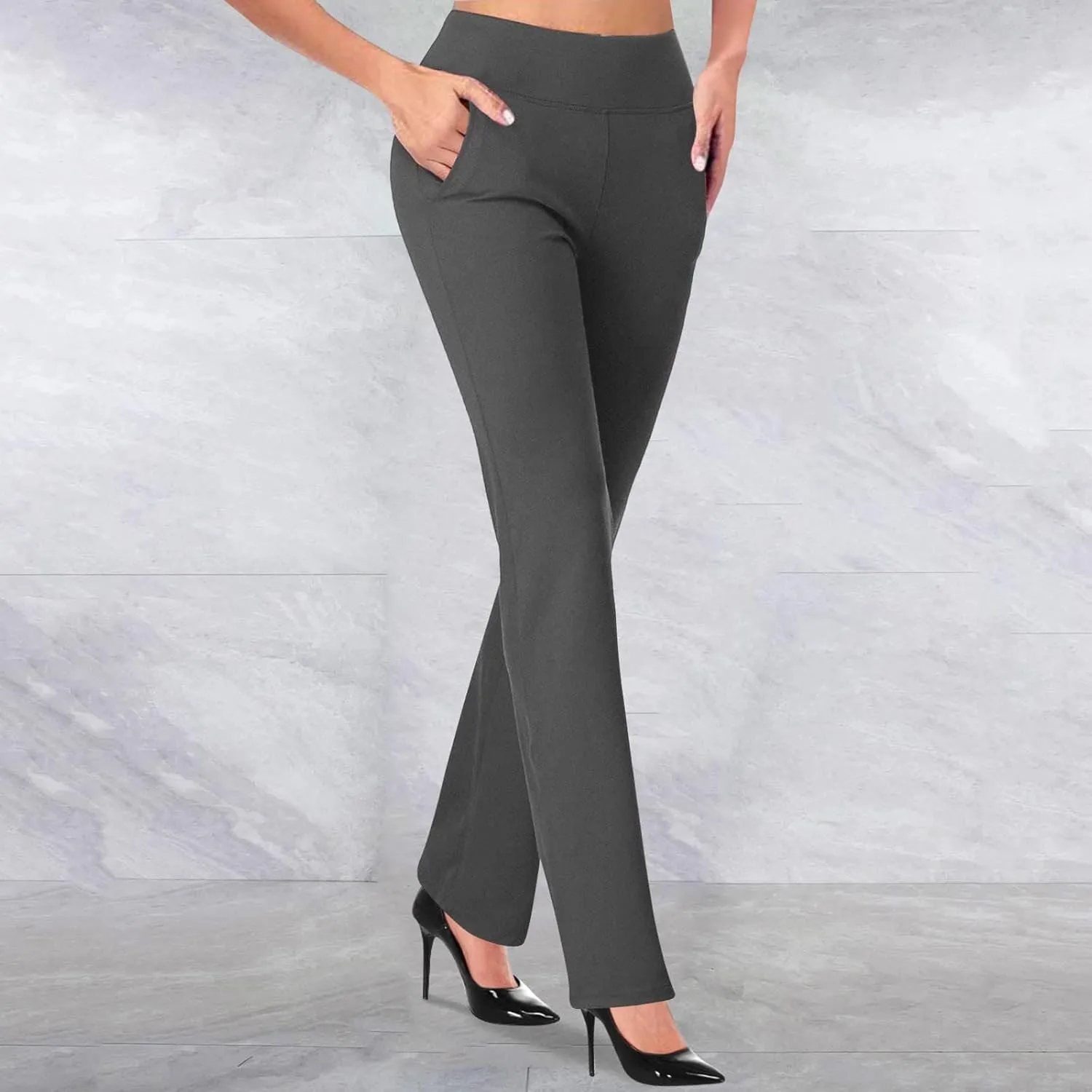 Kubbon Dress Pants Women High Waisted Stretch Yoga Pants Casual Office Work Pants Dressy Straight Leg Business Trousers