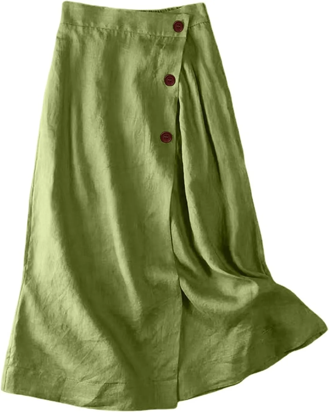 Linen Midi Skirt Womens Skirts 2025 Beach High Waisted Midi Skirt with Pockets Button Flowy A Line Boho Summer Skirts