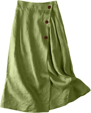Linen Midi Skirt Womens Skirts 2025 Beach High Waisted Midi Skirt with Pockets Button Flowy A Line Boho Summer Skirts