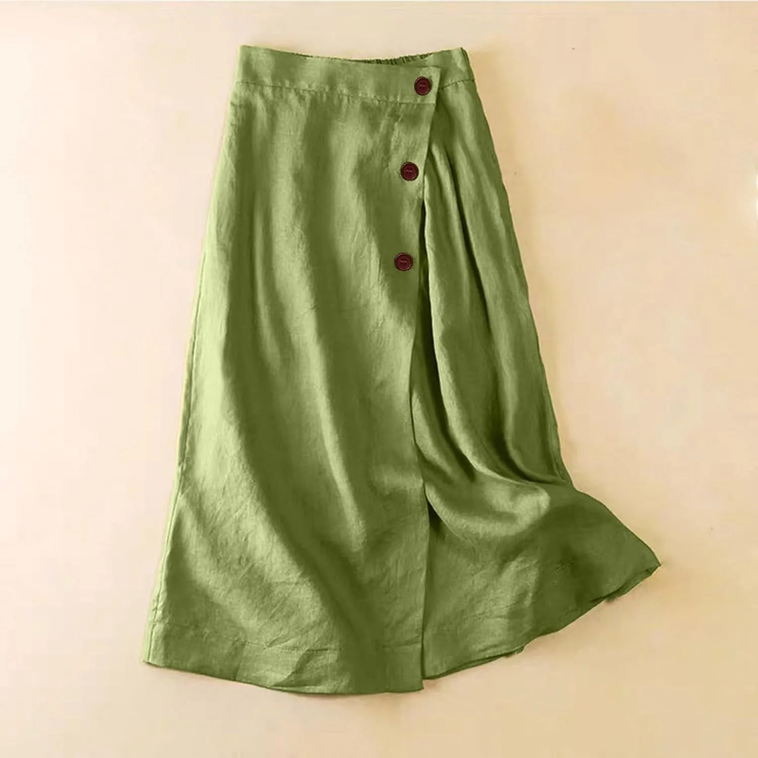 Linen Midi Skirt Womens Skirts 2025 Beach High Waisted Midi Skirt with Pockets Button Flowy A Line Boho Summer Skirts