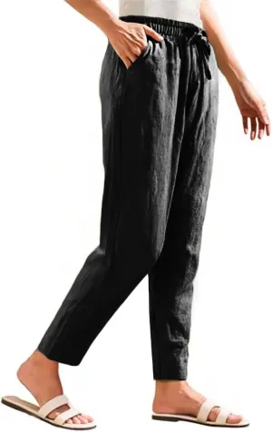 Linen Pants for Women 2025 Drawstring Lounge Trousers Elastic Waist Summer Beach Pant Outfits with Pockets
