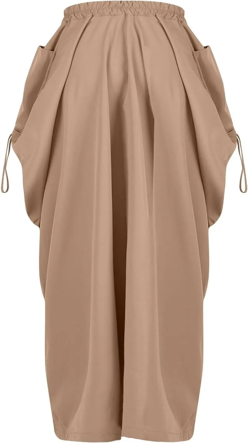 Long Cargo Skirts for Women Y2K Streetwear Elastic Wasit Hippie Party Skirt Bohemian Casual Maxi Skirt with Pockets