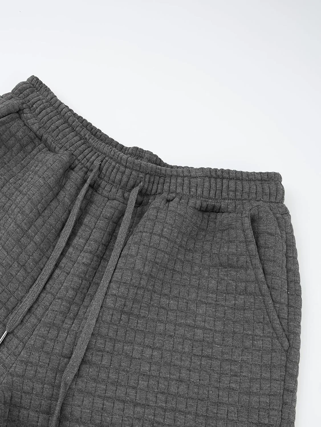 Mens Casual Pants Elastic Waist Drawstring Tapered Pants Waffle Chino Athletic Joggers Pants with Pockets
