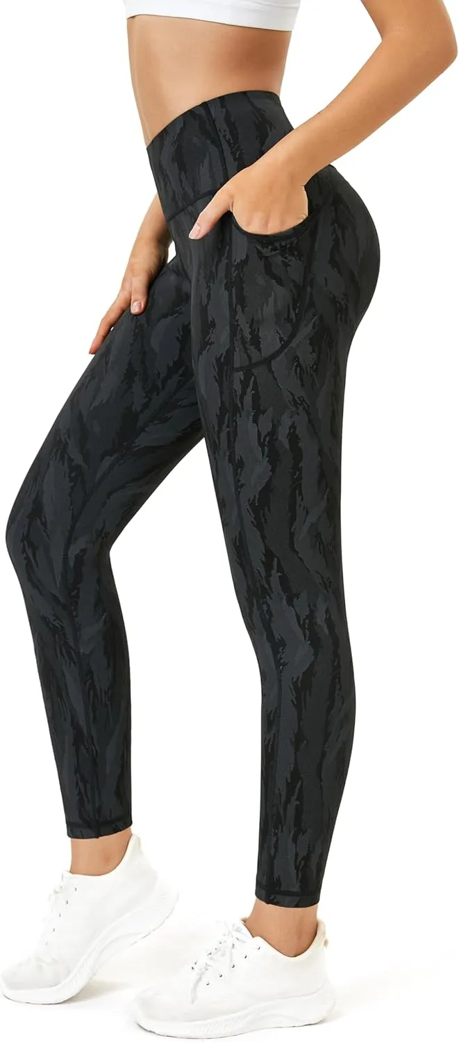 Neonysweets Womens Printed Tummy Control Yoga Workout Leggings Pocket