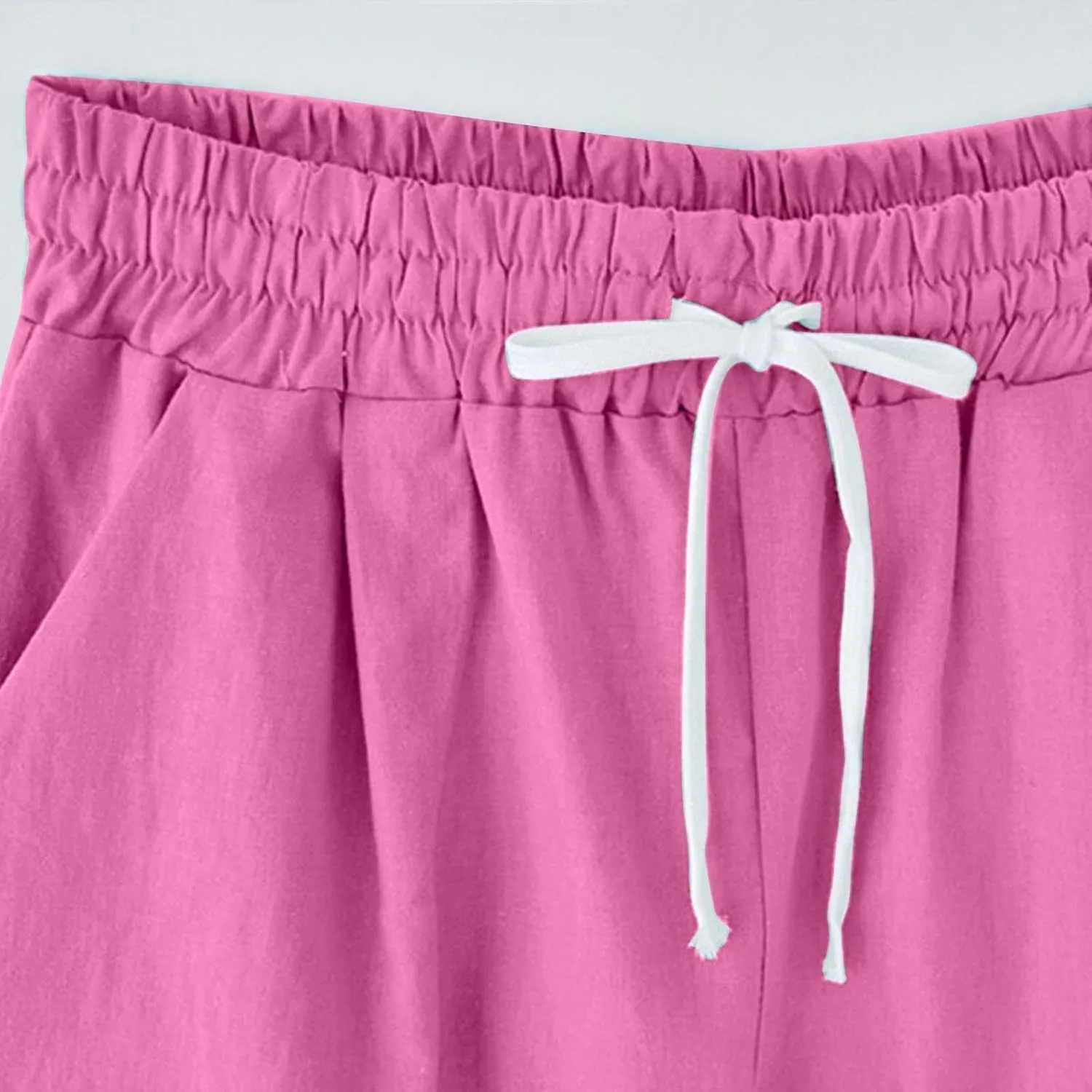 Qeaghou Bermuda Shorts for Women Knee Length Cotton Linen Casual Shorts Drawstring High Waisted Shorts Jogger Athletic Shorts
