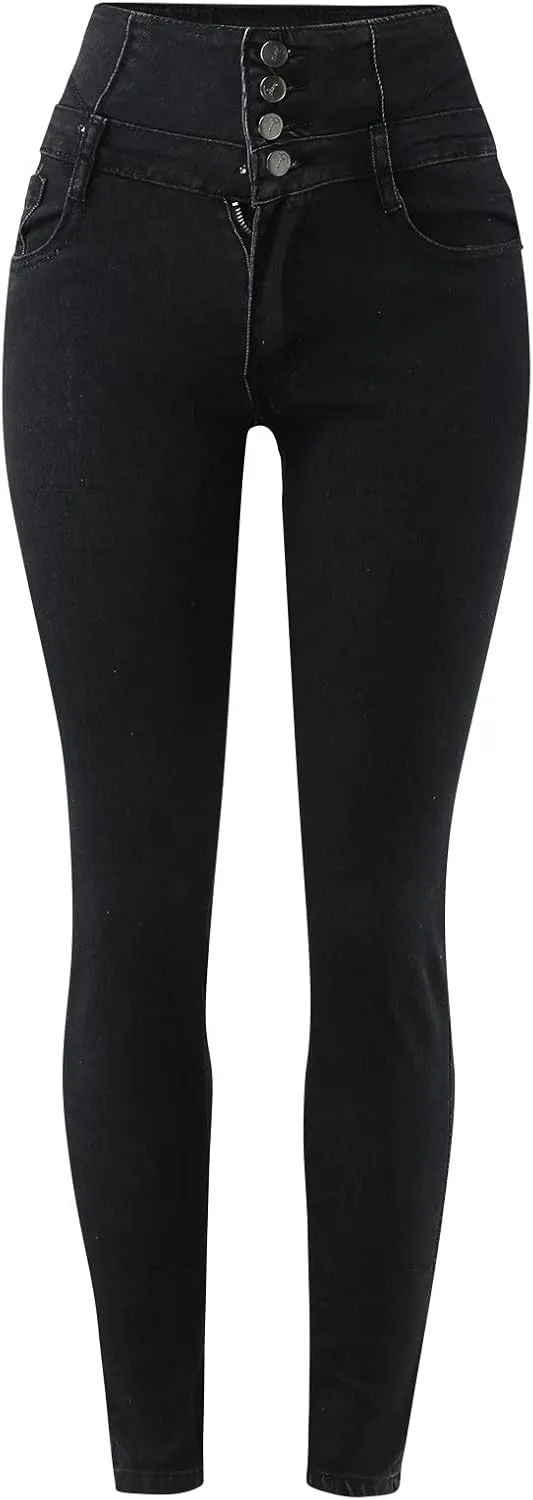 Slimming Jeans for Women Stretch Pull-On Jean Leggings with Pockets Regular Curvy Fit Printed Denim Leggings with Pocket