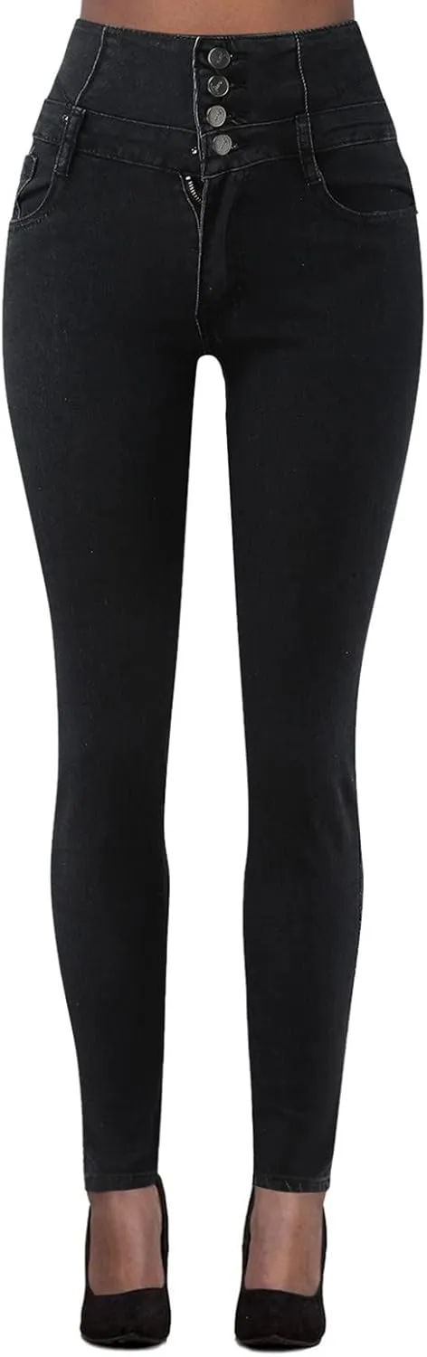 Slimming Jeans for Women Stretch Pull-On Jean Leggings with Pockets Regular Curvy Fit Printed Denim Leggings with Pocket