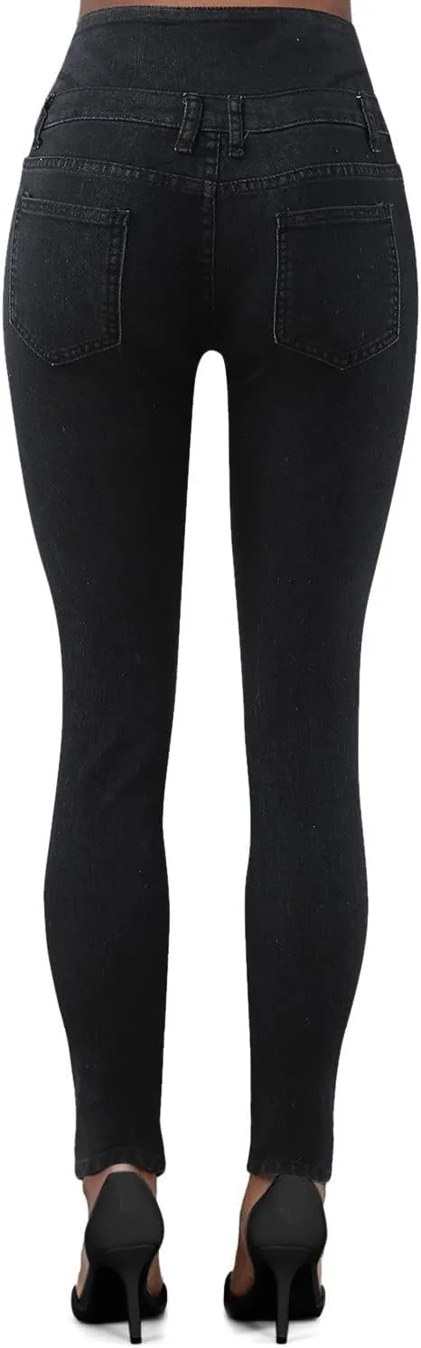 Slimming Jeans for Women Stretch Pull-On Jean Leggings with Pockets Regular Curvy Fit Printed Denim Leggings with Pocket