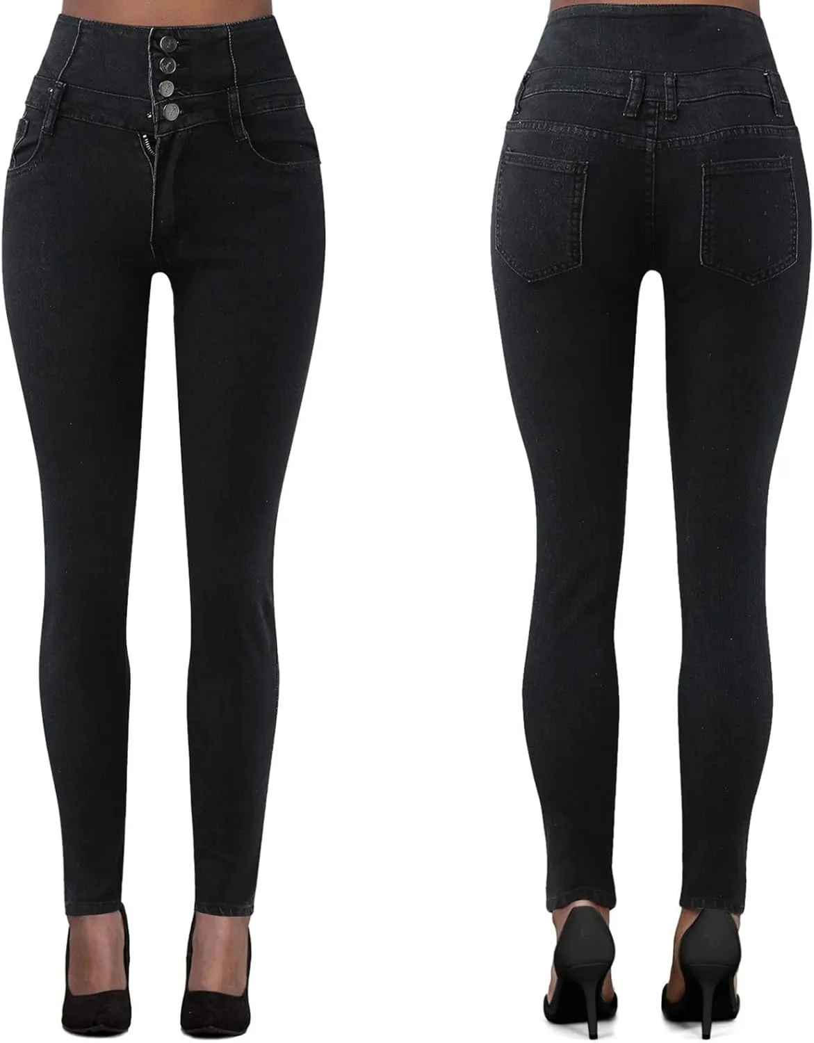Slimming Jeans for Women Stretch Pull-On Jean Leggings with Pockets Regular Curvy Fit Printed Denim Leggings with Pocket