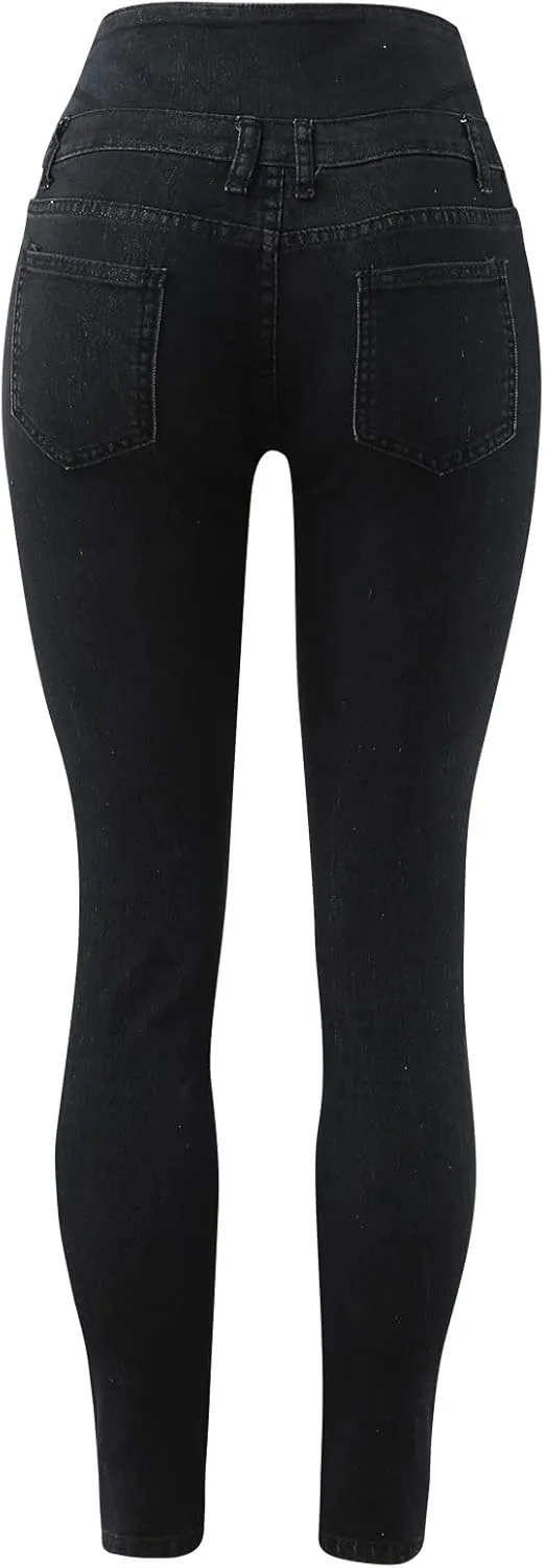 Slimming Jeans for Women Stretch Pull-On Jean Leggings with Pockets Regular Curvy Fit Printed Denim Leggings with Pocket