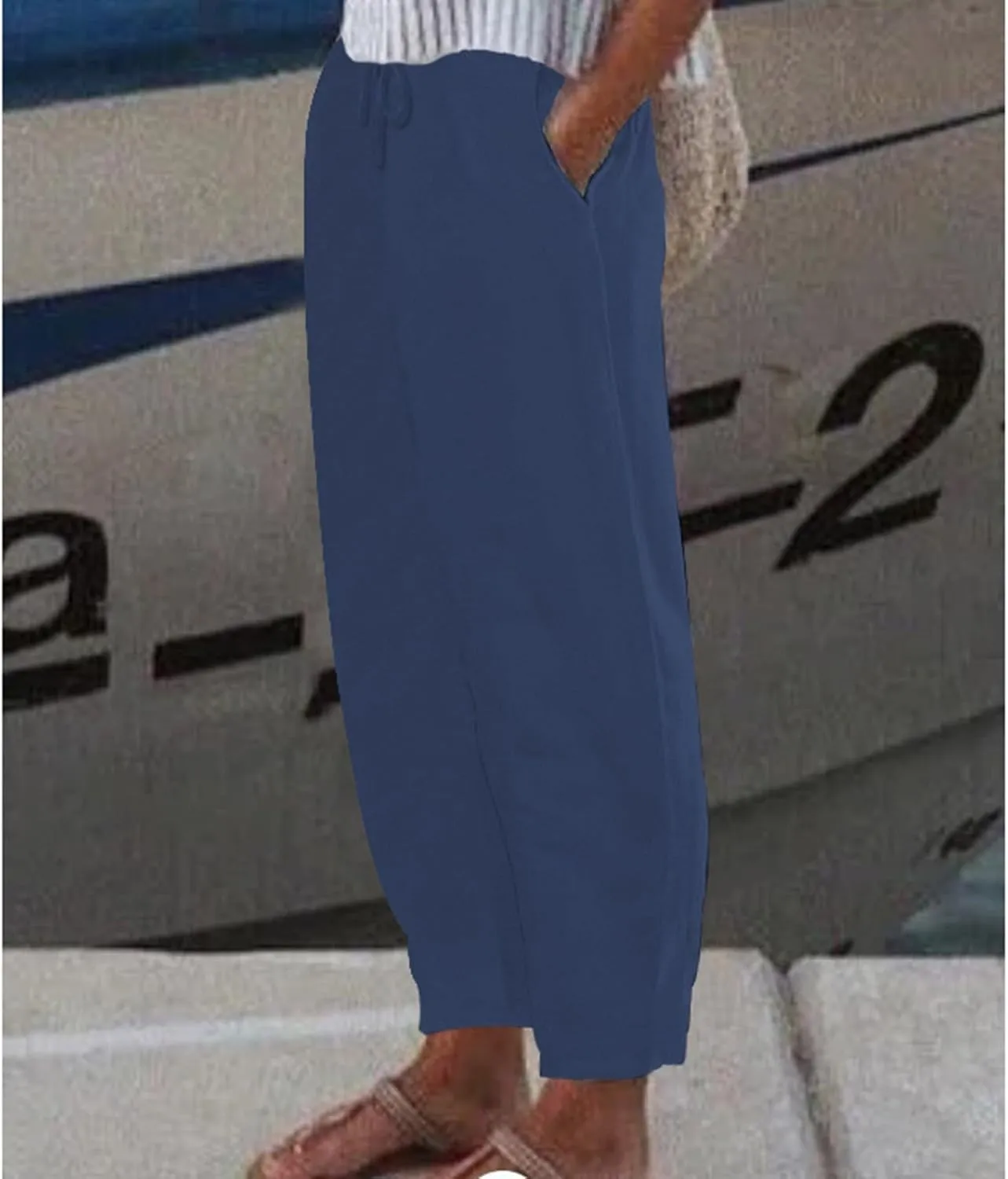 Women Linen Pants Wide Leg Casual Palazzo Trousers Cotton Linen Lounge Beach Summer Pants with Pockets