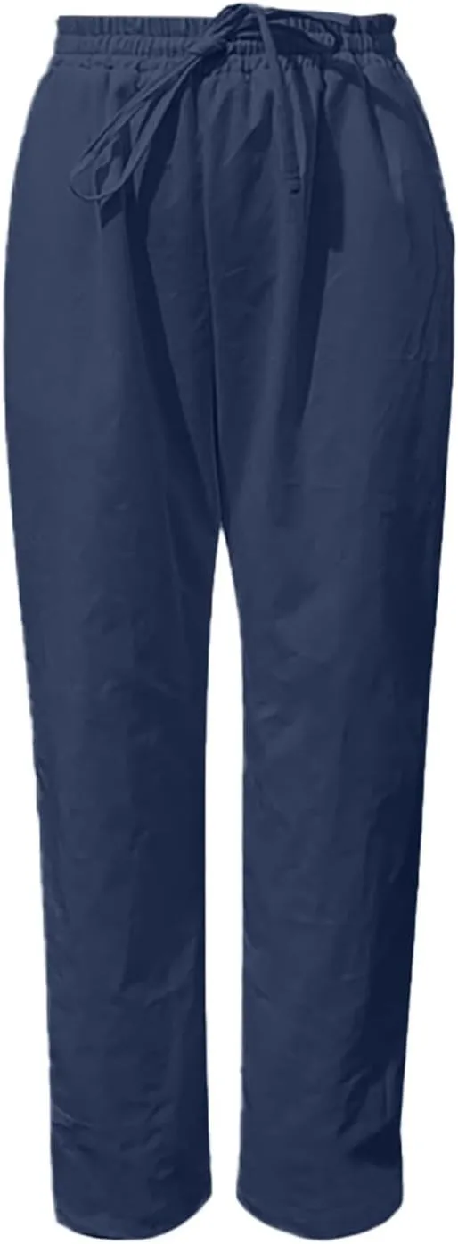 Women Linen Pants Wide Leg Casual Palazzo Trousers Cotton Linen Lounge Beach Summer Pants with Pockets