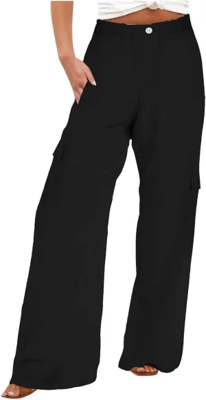 Women's High Waisted Pants Straight Wide Leg Waist Trousers Lightweight Comfort Solid Business Casual Pant