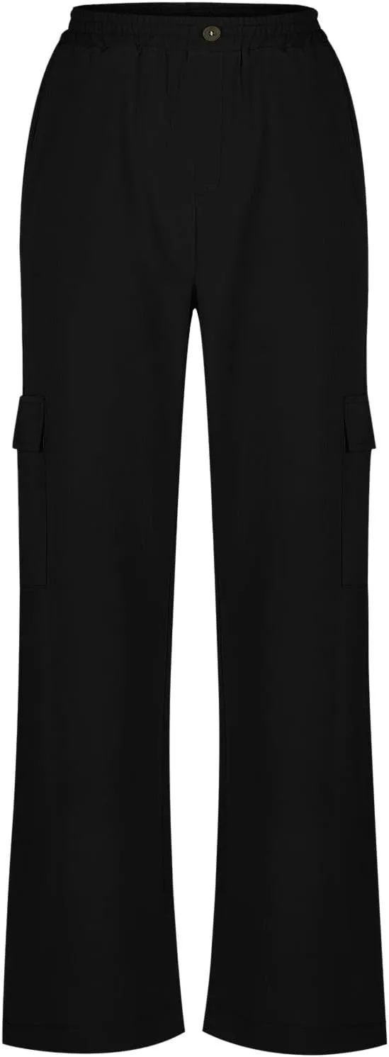 Women's High Waisted Pants Straight Wide Leg Waist Trousers Lightweight Comfort Solid Business Casual Pant