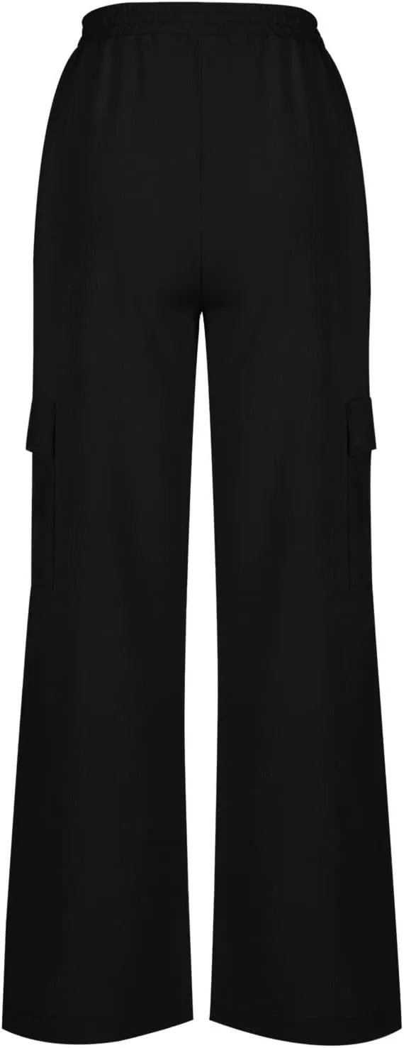 Women's High Waisted Pants Straight Wide Leg Waist Trousers Lightweight Comfort Solid Business Casual Pant