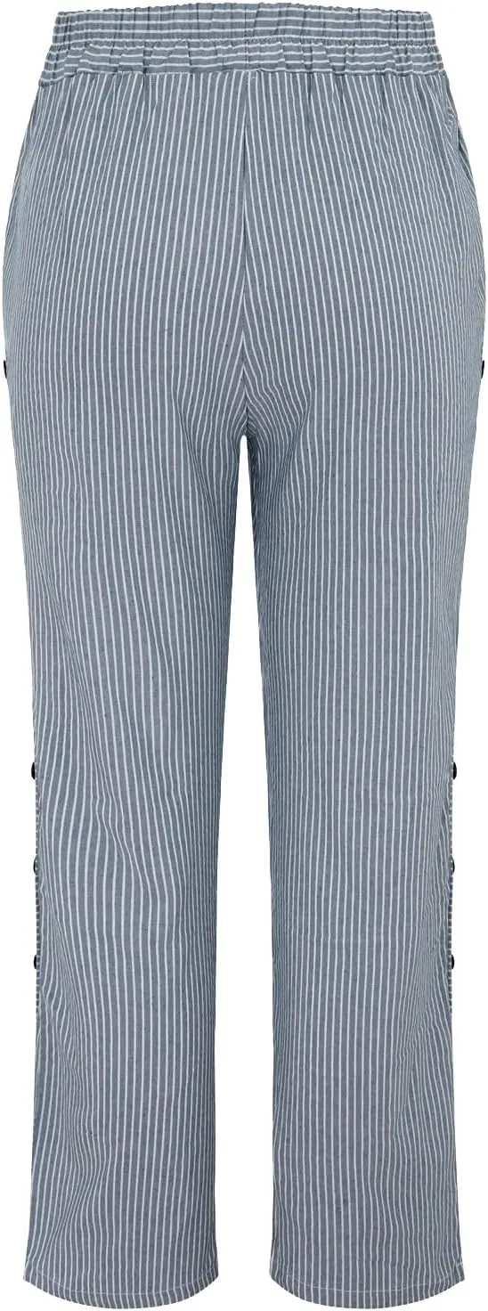 Womens Linen Pants with Pockets Loose Elastic High Waisted Comfy Beach Trousers Retro Summer Lightweight Casual Pants
