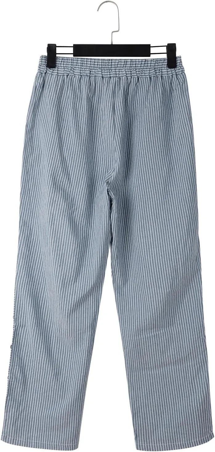 Womens Linen Pants with Pockets Loose Elastic High Waisted Comfy Beach Trousers Retro Summer Lightweight Casual Pants