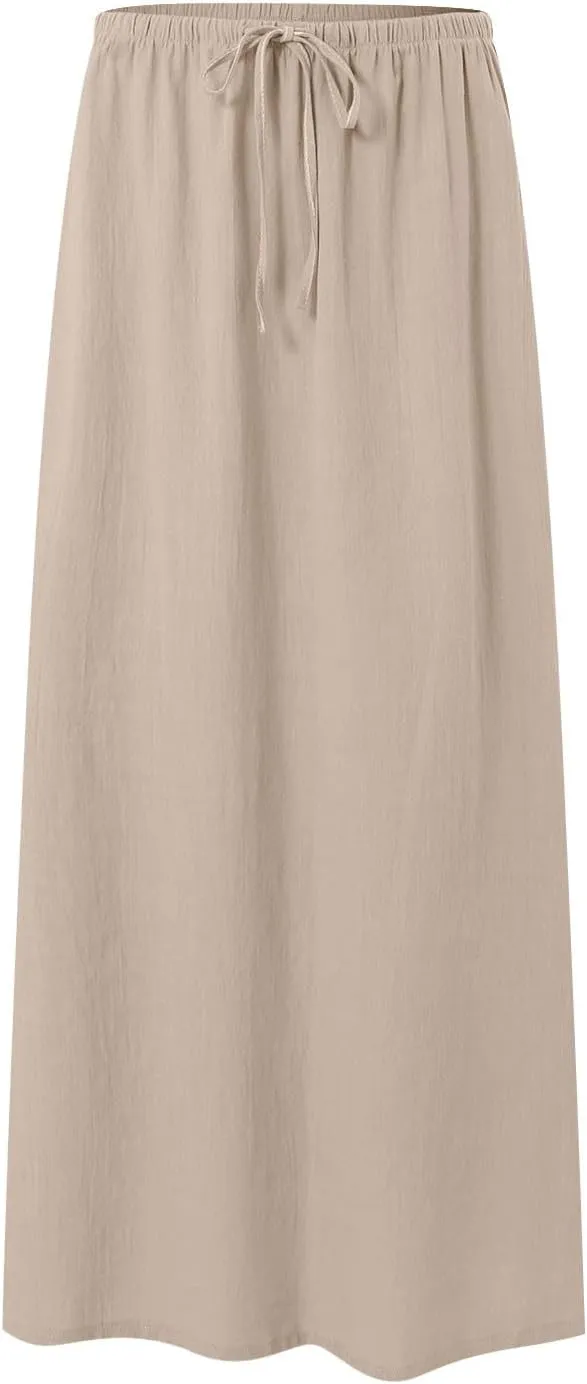 Womens Maxi Skirts Casual Drawstring High Slim Waist Boho Flowy Summer Casual Elegant Beach Vacation 2025 Trendy