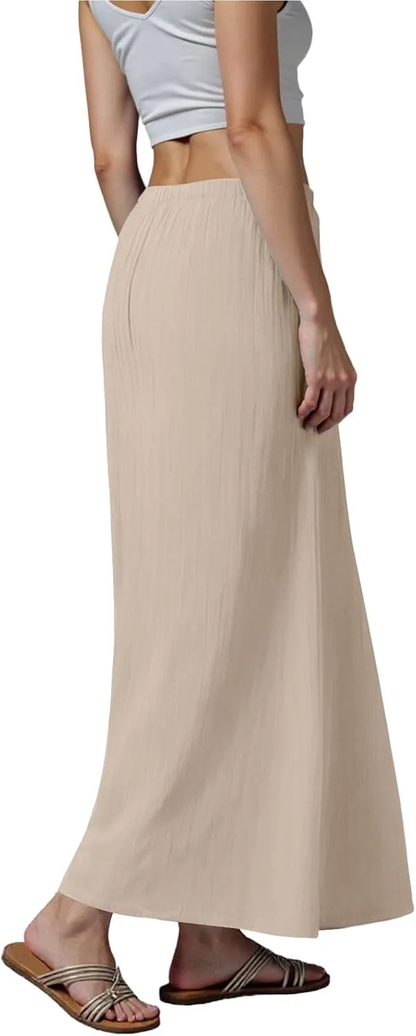 Womens Maxi Skirts Casual Drawstring High Slim Waist Boho Flowy Summer Casual Elegant Beach Vacation 2025 Trendy
