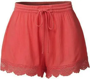 Women's Outdoor Summer Shorts Casual Drawstring Cotton Comfy Shorts Elastic Waist Solid Fashion Textured Lounge Shorts