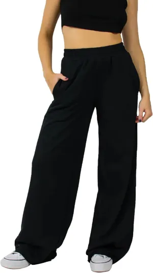 Women's Wide Leg Pants Solid Color Elastic Waist Loose Straight Leg Trousers Casual Running Workout Long Lounge Sweatpants