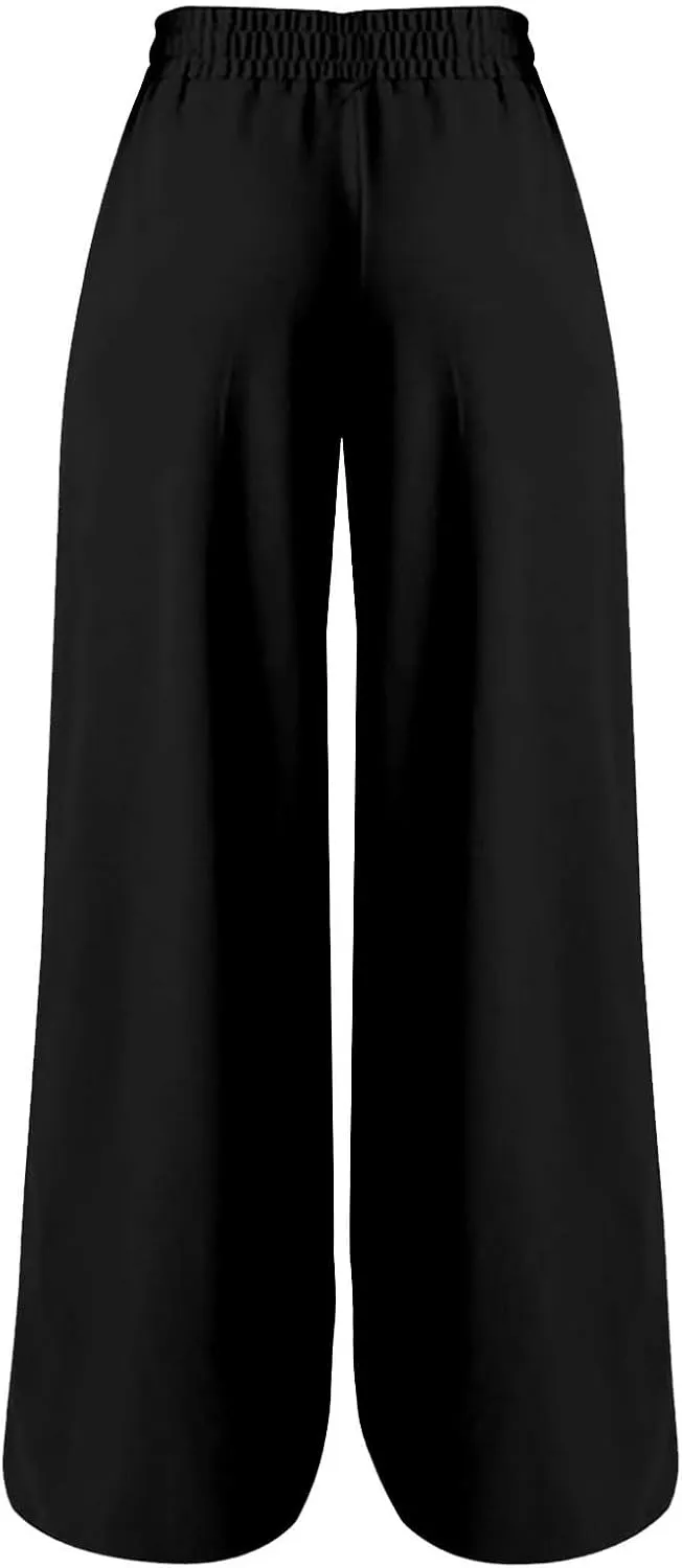 Women's Wide Leg Pants Solid Color Elastic Waist Loose Straight Leg Trousers Casual Running Workout Long Lounge Sweatpants